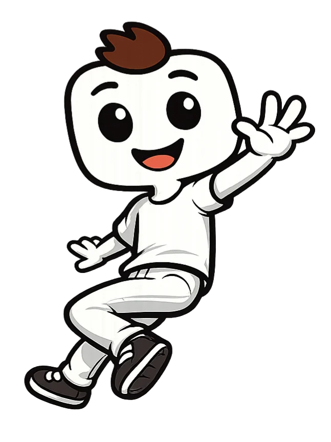 Eric, the AI half of the show, drawn mid-leap
